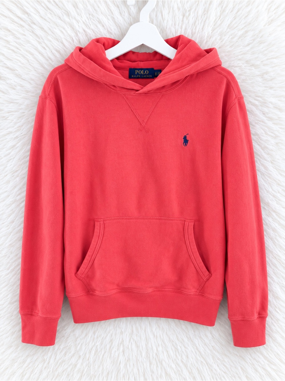 Polo by Ralph Lauren Coral Red Crewneck Hoodie with Navy Pony| Size Small